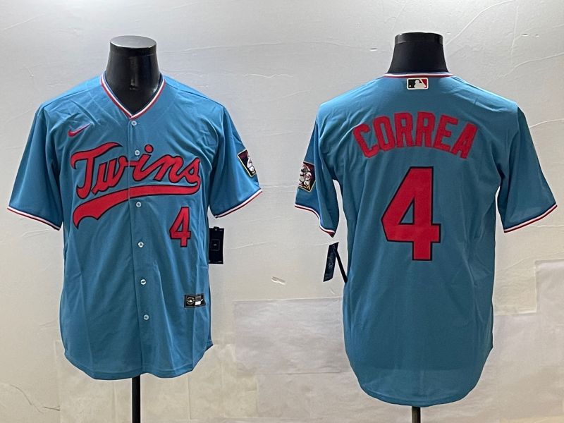 Men Minnesota Twins #4 Correa Light Blue Game 2025 Nike MLB Jersey style 1->milwaukee brewers->MLB Jersey
